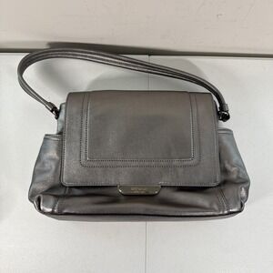Kate Spade Purse‎ Silver Metallic Tote Shoulder Bag Magnetic Closure Side Pocket